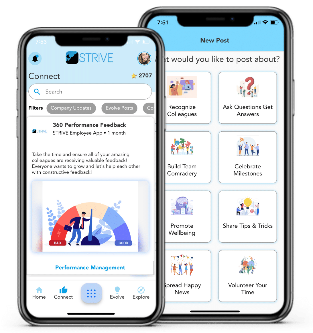 Phone showcasing the STRIVE app and features