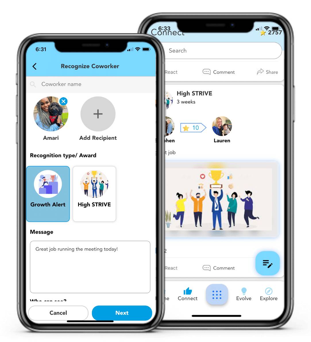 Phone showcasing the STRIVE app and features