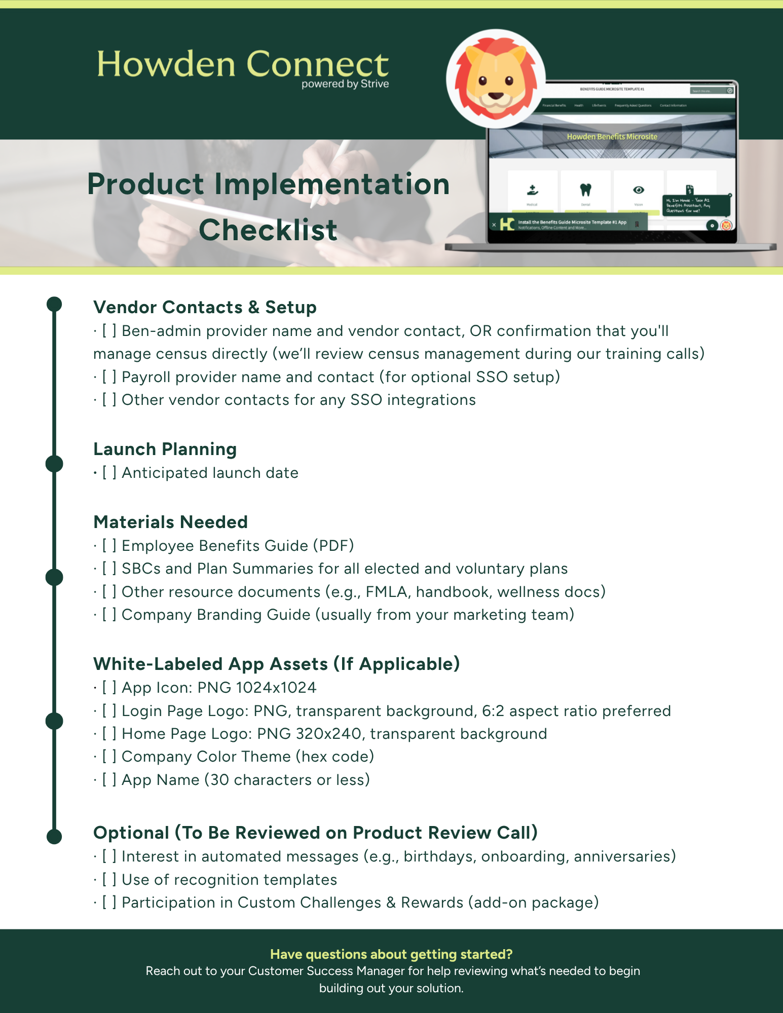 HOWDEN - Product Implementation Checklist 32726